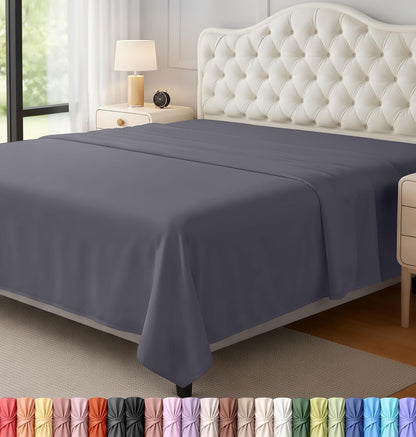 King Size Flat Sheet Only, Ultra Soft & Breathable Hotel Sheets, Grey1