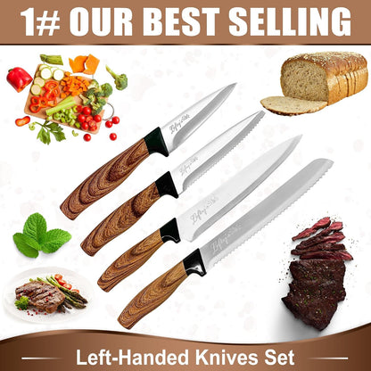 Lefty’S Left Handed Knives Set of 4 - Paring Steak Chef and Bread Knife - Extra Sharp - Great for Cutting, General Purpose, Kitchen - Gifts for Left-Handed People, Lefty, Adults, Chef, Cook and Women2