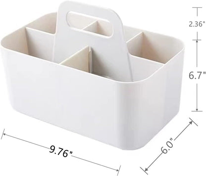 (2 Pack Plastic Shower Caddy Portable, Portable Basket with Handle Storage Organizer, Stackable 5 Compartments, 9.76" X 6" X 6.7", White2
