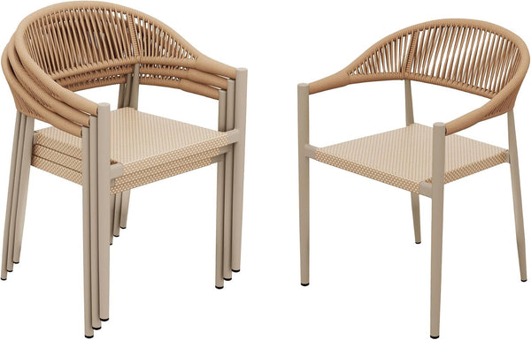 4Pcs Stackable Patio Chairs, Rattan Armchairs with Aluminum Frame1