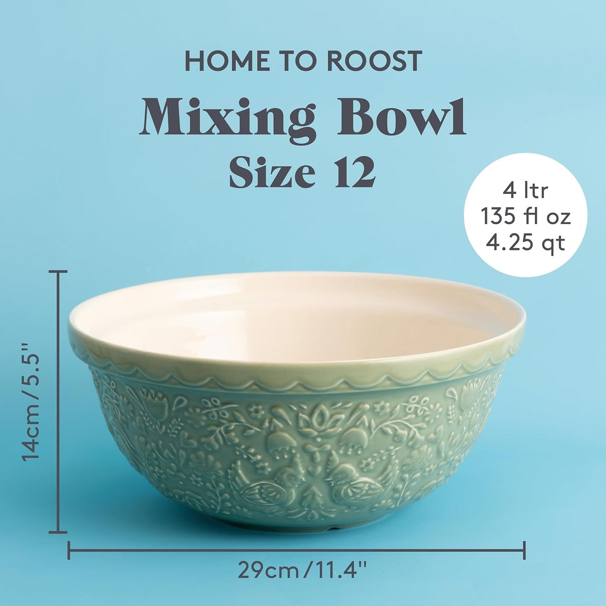 home-to-roost-mixing-bowl-29cm-earthenware-bowl-with-embossed-hen-cockerel-design-4l-capacity-classic-bakeware-for-dough-pastry-cake-mixing-dishwasher-freezer-safe