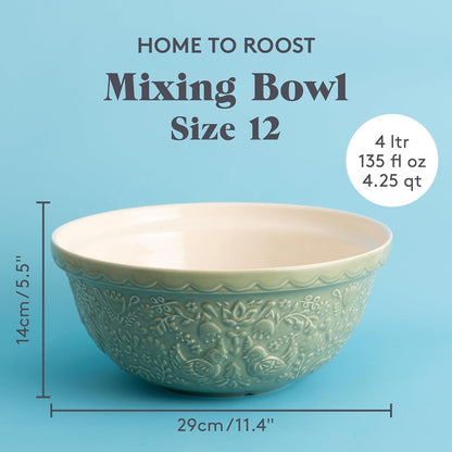Home to Roost Mixing Bowl | 29Cm Earthenware Bowl with Embossed Hen & Cockerel Design | 4L Capacity | Classic Bakeware for Dough, Pastry & Cake Mixing | Dishwasher & Freezer Safe4