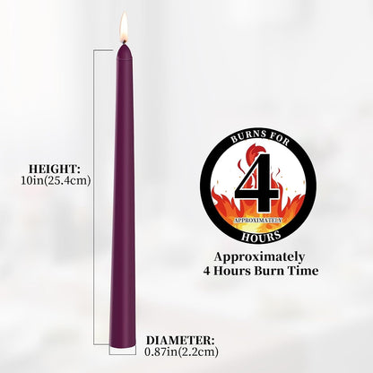 0.87×10 Inch Purple Taper Candles, Unscented and Smokeless Tall Candlesticks, 10 Pack Tapered Candles with Cotton Wicks, Long Burning, Ideal for Weddings, Dinner Parties, and Home Décor3