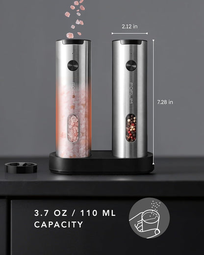 Electric Salt and Pepper Grinder Set Rechargeable, Auto Salt and Pepper Grinder Set with Charging Base, Adjustable Coarseness, LED Light, Automatic Salt Grinder Refillable,Pepper Shakers Set6