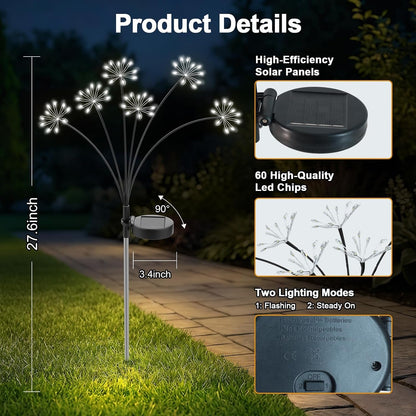 Solar Garden Lights Outdoor, Upgraded Solar Swaying Starburst Light Waterproof with 2 Modes, Solar Fairy Firework Lights for Yard Patio Pathway Flowerbed Balcony Garden Decoration (White, 2 Pack)7
