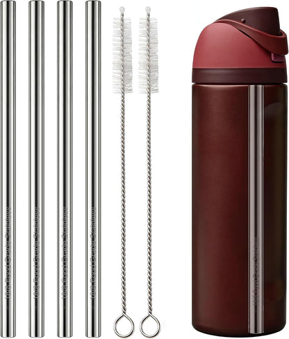 Metal Straw Replacement for Owala Freesip 24 Oz 32 Oz | Thickened Stainless Steel,18/8 Food Grade Material,Only for Owala Free Sip 24/32 Oz,4 Metal Straws and 2 Cleaning Brush1