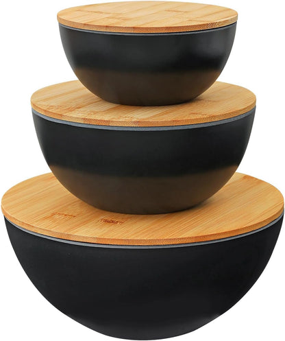 Eco-Friendly Bamboo Fiber Meal Prep Bowl Set with Lids (3 Pack), Sustainable Mixing & Serving Bowls for Kitchen, Food Storage, Picnic & Fitness (5.7" X 7.6" X 9.8") Non-Heatable1