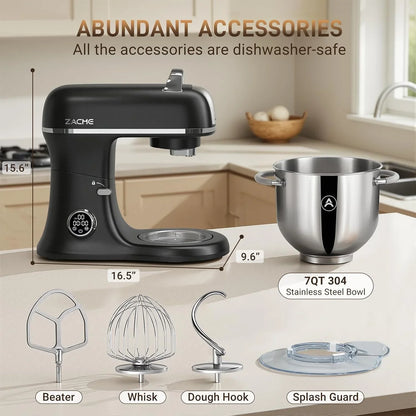 7 Quart Stand Mixer Aluminum Die Casting, 650W 12 Speed Tilt-Head Kitchen Electric Stand Mixer, Household Food Mixer with Stainless Steel Bowl, Dough Hook, Whisk and Beater-Black7