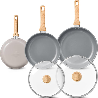 Non Stick Frying Pan Set with Lids, 5 Pcs Ceramic Nonstick Skillets | Non Toxic Pans Pfas-Free, Molecular-Bonded Seamless Induction Base, 30% Faster Heating, Works on All Stoves, 8", 9.5", 11"1
