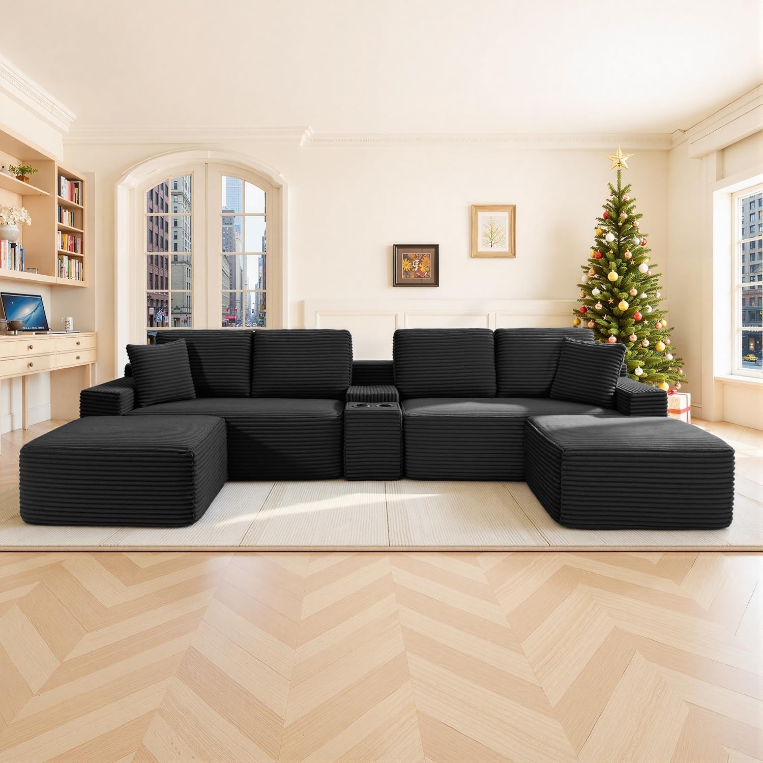 150-oversized-modular-sectional-sofa-deep-seat-cloud-l-shape-corduroy-couch-with-cup-holders-usb-ports-wireless-charging-storage-box-upholstered-modular-sleeper-sofa-for-living-room-black