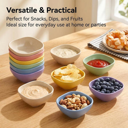 6 Pack Small Plastic Bowls 4.5 OZ Unbreakable Wheat Straw Dipping Bowls，Plastic Ramekins, Assorted Colors Dipping Sauce Cups, Dip Cups， Dessert, Ketchup4
