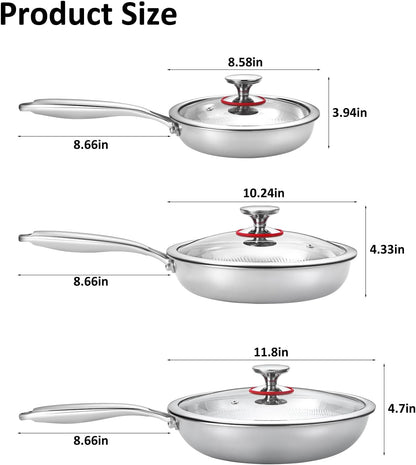 Hammered Non Stick Titanium Frying Pan with Lid - Stainless Steel Kitchen Cookware Pot Scratch-Resistant, Even Heating Cookware for All Stovetops (8, 10, and 12 Inch -With Lid)2