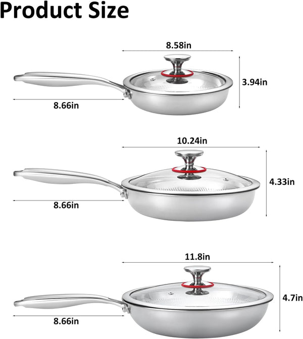 Hammered Non Stick Titanium Frying Pan with Lid - Stainless Steel Kitchen Cookware Pot Scratch-Resistant, Even Heating Cookware for All Stovetops (8, 10, and 12 Inch -With Lid)2