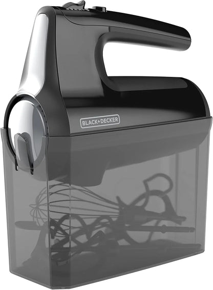 BLACK+DECKER Hand Held Mixer MX610B, 5-Speed | 350W Hand Mixer with Turbo Boost, Beaters, Whisk, Dough Hooks and Snap-On Storage Case.3