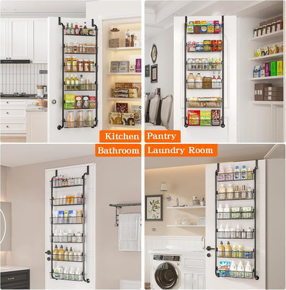 over the Door Pantry Organizers and Storage, 6-Tier Spice Rack, Home & Kitchen Storage Shelves for Cabinet, Large Capacity Hanging Seasoning Organizer, Laundry Room Organization, Black7