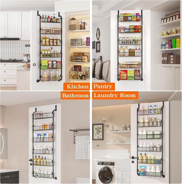 over the Door Pantry Organizers and Storage, 6-Tier Spice Rack, Home & Kitchen Storage Shelves for Cabinet, Large Capacity Hanging Seasoning Organizer, Laundry Room Organization, Black7