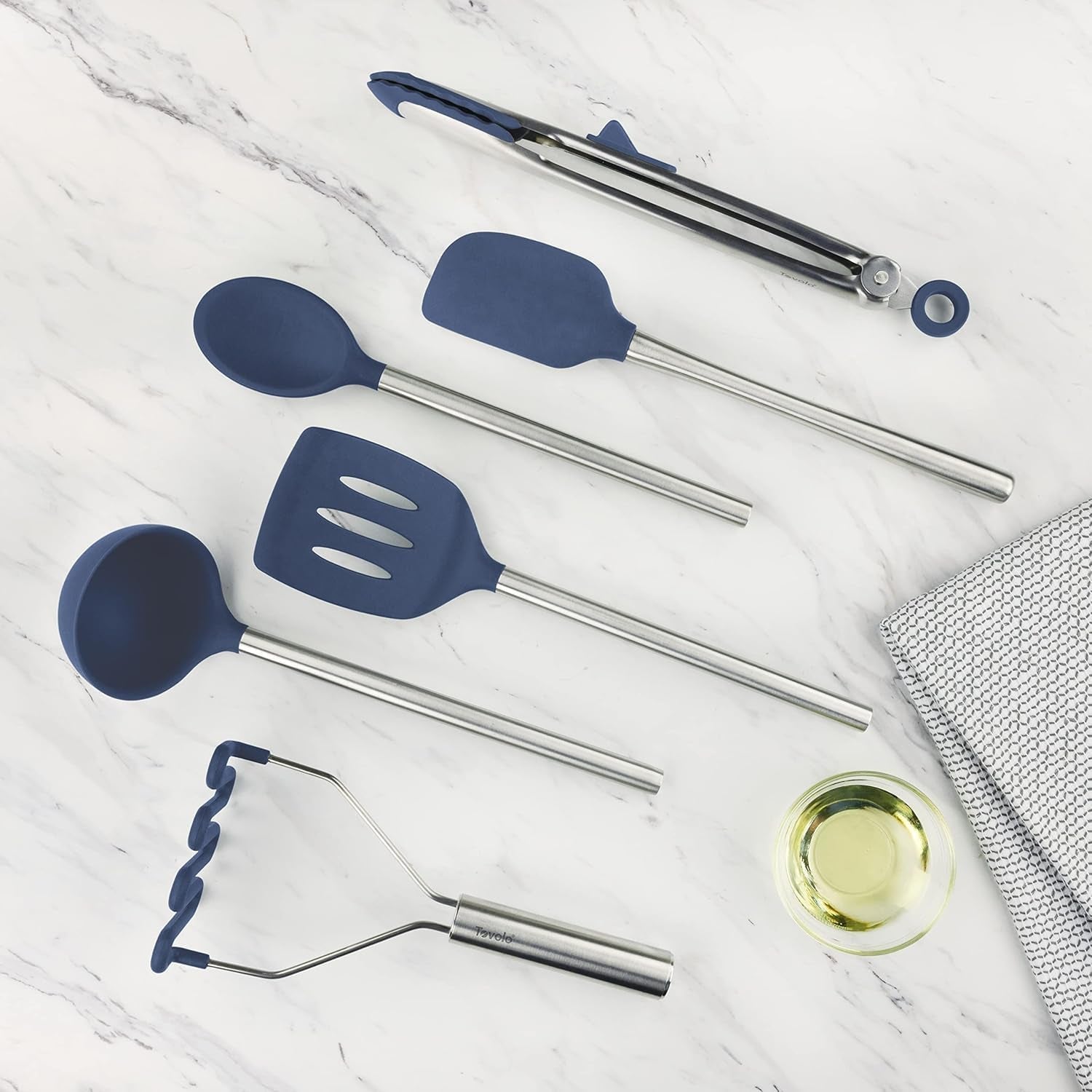silicone-cooking-utensil-set-of-6-stainless-steel-handle-ladle-slotted-turner-tongs-flex-core-spatula-scraper-mixing-spoon-potato-masher-dishwasher-safe-bpa-free-utensils-deep-indigo