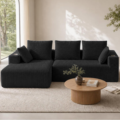 95"Boneless Couch, L Shaped Couch with Chaise & Cup Holders & Pocket3