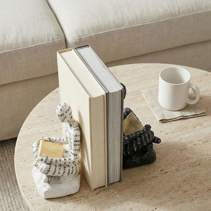 Book Ends for Heavy Books Set of 2, Modern Abstract Thinker Book Ends for Shelves and Desk - Resin with Non-Slip Pads, Bookends for Shelves, Modern Black White Office Decor Bookends5