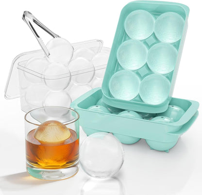 Large Ice Cube Tray for Freezer - 2 Pack Stackable round Ice Cube Molds Set, Easy to Fill & Release with Storage Bin and Tongs for Kitchen, Party, Cocktail & Coffee, Gifts for Whiskey Lover (1.93In)1