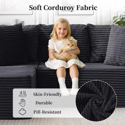 Cloud Modular Sectional Sofa with L-Shaped, Boneless Couches for Living Room, Fluffy Comfy Corduroy Deep Seat with Ottoman, Bedroom, Apartment, No Assembly Required6