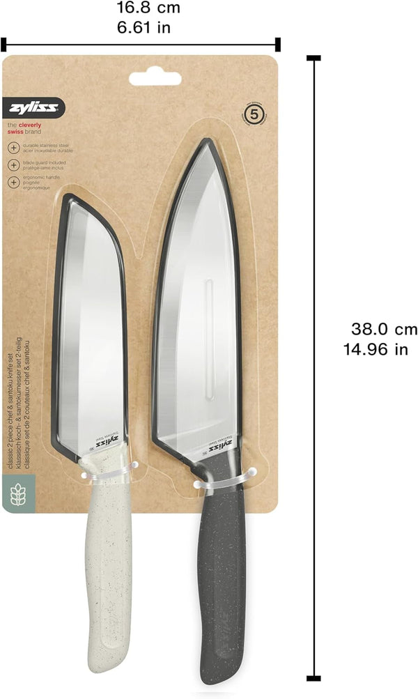 Classic 2 Piece Chef & Santoku Knife Set, Stainless Steel 15° Hollow-Ground Blades, Ergonomic Wheat Straw Handles, Finger Guard & Blade Covers, Dishwasher Safe11