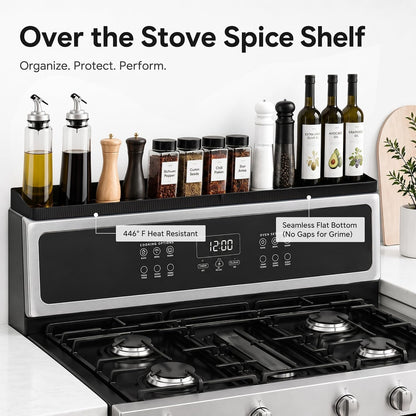 30" Magnetic Stove Top Shelf, Silicone over the Stove Spice Rack Organizer | Heat Resistant Silicone, Anti-Rattle No-Scratch Range Shelf, 3 Functional Partitions Kitchen Storage for Spices2