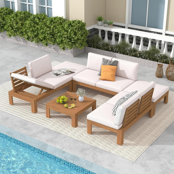 6 Piece Acacia Wood Patio Furniture Outdoor Sectional Sofa Set2
