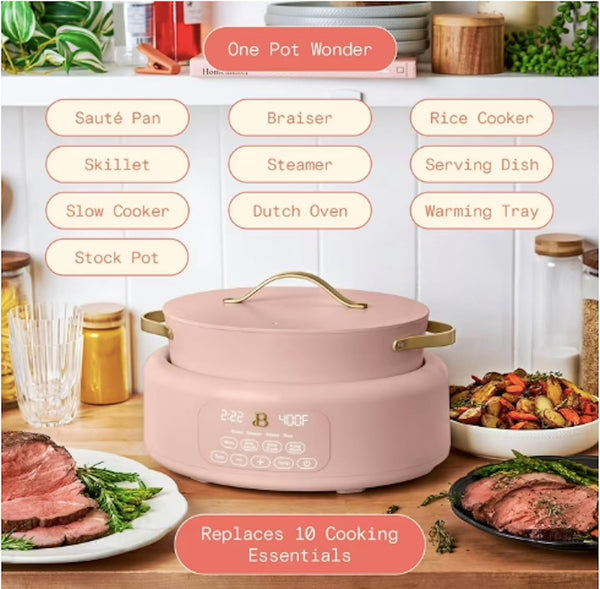 10-In-1 6Qt Electric Multi-Cooker – Slow Cooker, Rice Cooker, Steamer & More | Touch Control, Oven-Safe, Dishwasher-Safe (Pink Rose)2