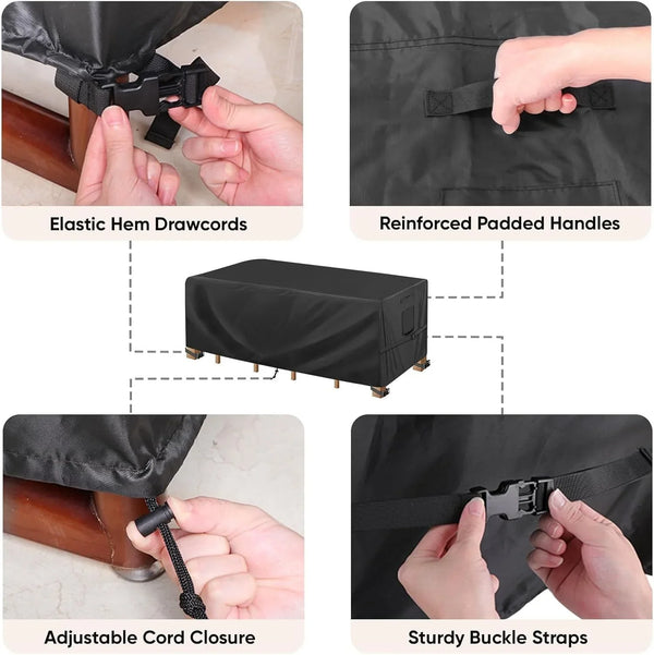 Patio Furniture Covers, Outdoor Furniture Covers Waterproof, Heavy Duty Oxford Patio Table Cover for Outdoor Table, Chair, Sofa, Desk (Black, 108"L X 82"W X 28"H)6
