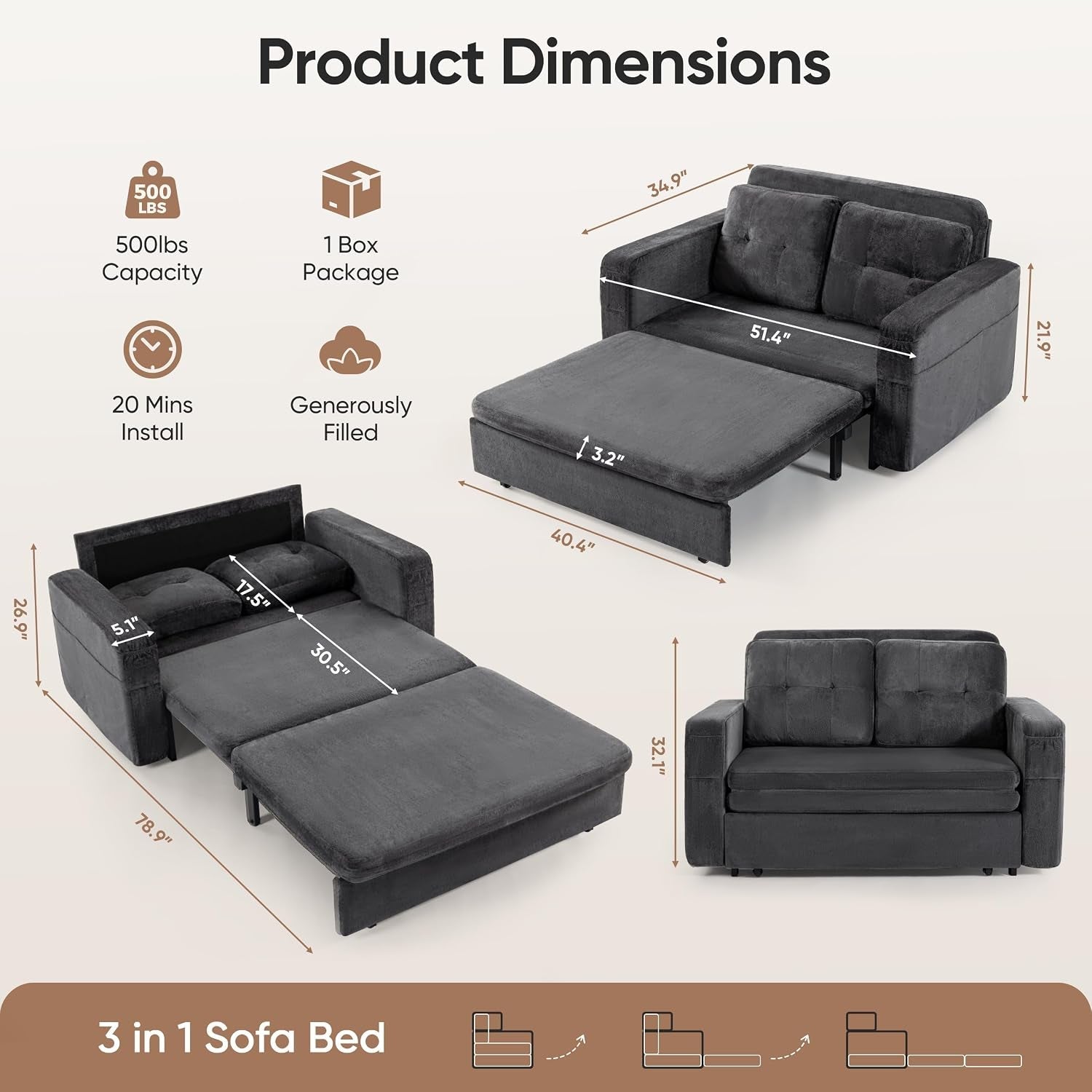 52-sleeper-convertible-sofa-bed-couch-3-in-1-pull-out-couches-for-living-room-with-2-pillows-6-side-pockets-easy-assembly-grey