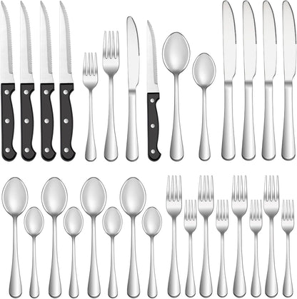 24 Pcs Silverware Set with Steak Knives for 4, Stainless Steel Flatware Set, Mirror Polished Cutlery Utensil Sets, Home Kitchen Eating Tableware, Dishwasher Safe1
