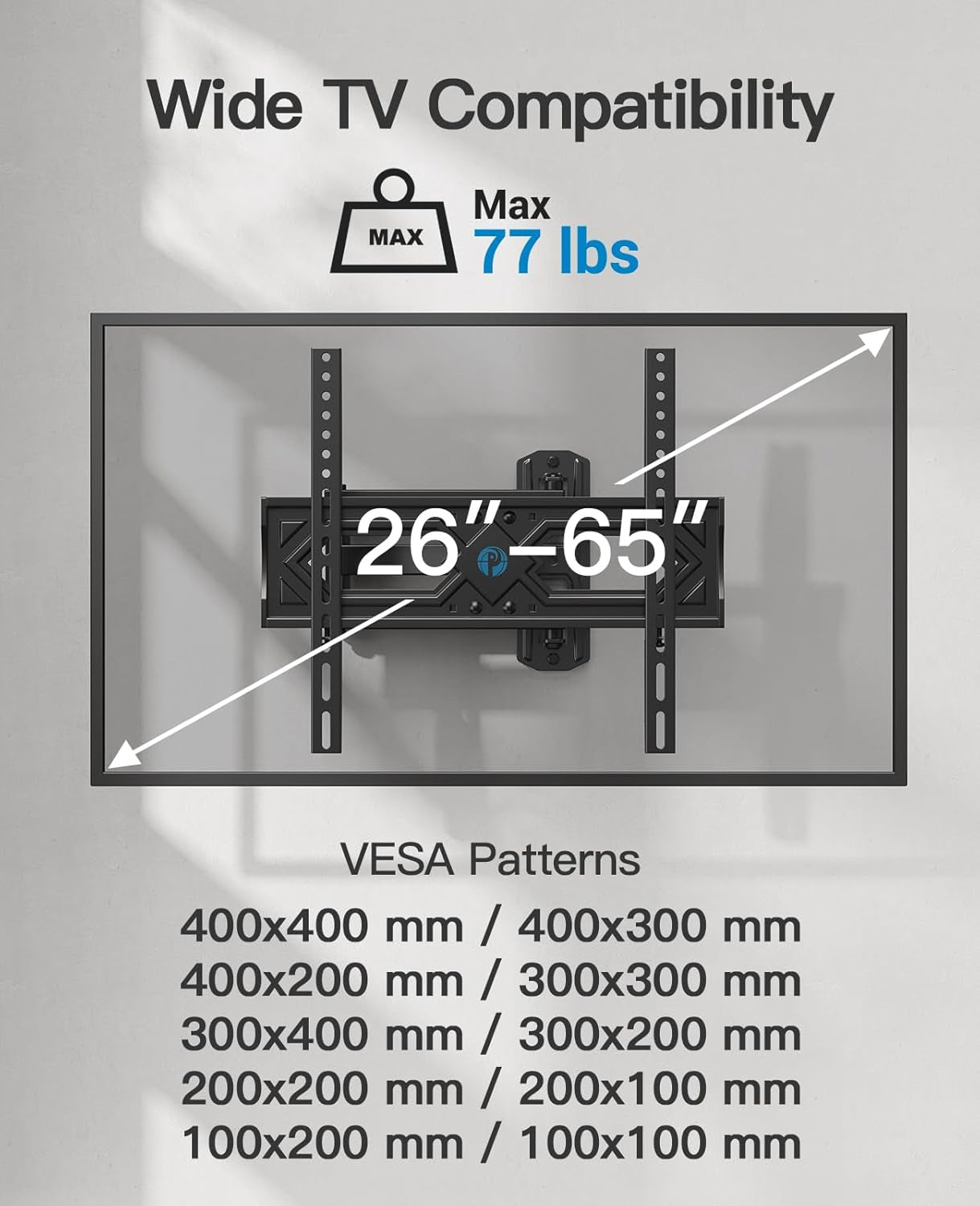 full-motion-tv-wall-mount-for-26-65-inch-flat-curved-tvs-heavy-duty-single-articulating-arms-corner-tv-mount-up-to-vesa-400x400mm-and-77lbs-support-swivel-tilt-level-adjustment