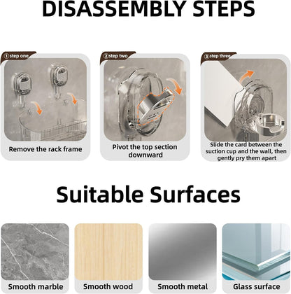 Wall Mount Suction Shower Caddy Bathroom Storage Shelf Clear 1PC9