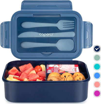 Classic Bento Box Adult Lunch Box for Older Kids - Leakpoof 47 Oz 3-Compartment Containers for Adults and Teens, Built-In Utensil Set, Ideal for On-The-Go Balanced Eating, Navy Blue1