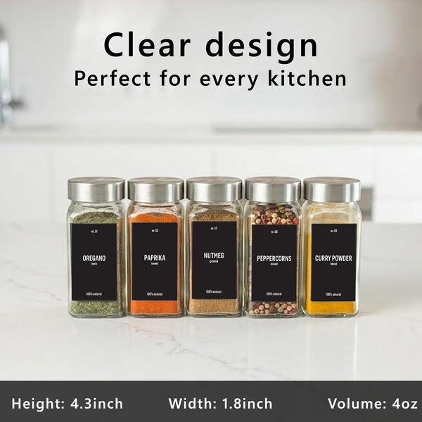 Glass Spice Jars with Label 24X4Oz - Spice Containers +280 Labels2
