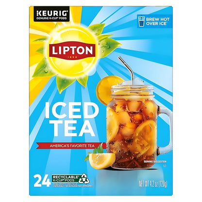 Lipton Unsweetened Black Iced Tea K-Cup Pods, 24 Pack for Keurig | Rainforest Alliance Certified Tea Pods with Smooth Crisp Flavor, Brew Hot over Ice for Refreshing Beverage.1