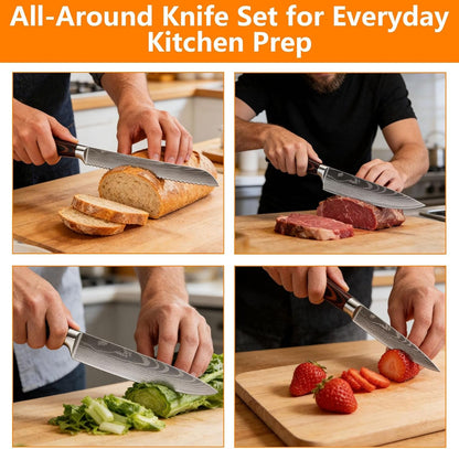 Chef Knife Sets with Roll Bag, 15 Pieces Knife Set with Sharpener | Professional Knives with Pakkawood Handle, High Carbon Stainless Steel Kitchen Knife for Dishwasher Safe, Chef Gifts4