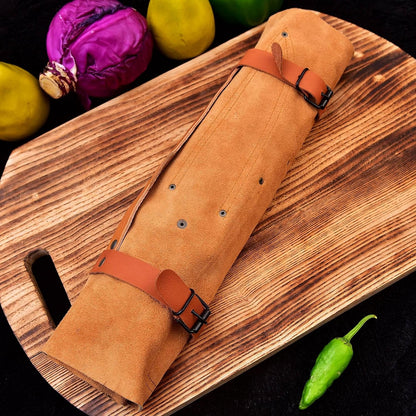 Hm-(Brown) Custom Made Damascus Steel #6 Pcs of Professional Utility Kitchen Knives Set Comes with Sweet Leather Roll Kit (3712)9