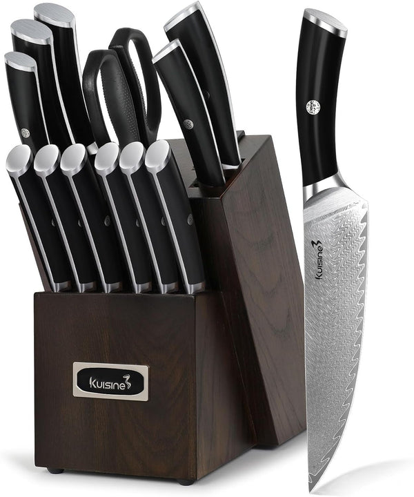 14-Piece Damascus Knife Set with Block, Ultra Sharp1