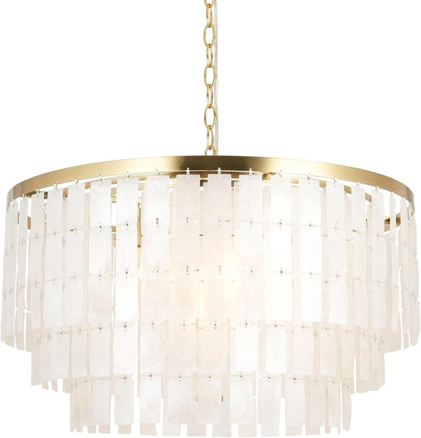 24" Dining Room Chandeliers, Brushed Brass Finish, 5 Light Capiz Shell Ceiling Hanging Light for Kitchen, Living Room, Entryway and Bedroom AL63908-H51