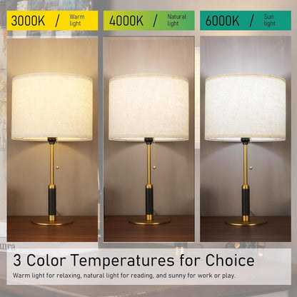 21" Set of 2 Mid Century Modern Table Lamp with Pull Chain Switch, 3-Color Bedside Lamps for Bedroom Living Room, Solid Wood/Metal/Fabric Nightstand Lamp for Home Office (Light Brown+Brass)4