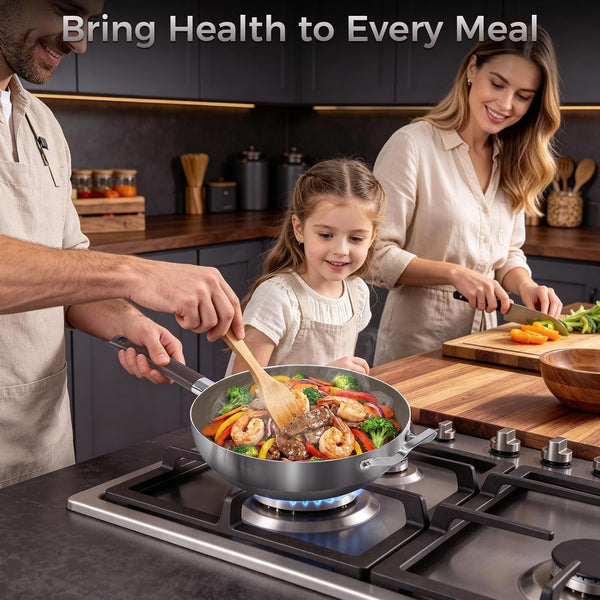 Titanium Wok Pan Non Stick Stainless Steel Woks & Stir-Fry Pans for All Stoves Home Use (13In)2