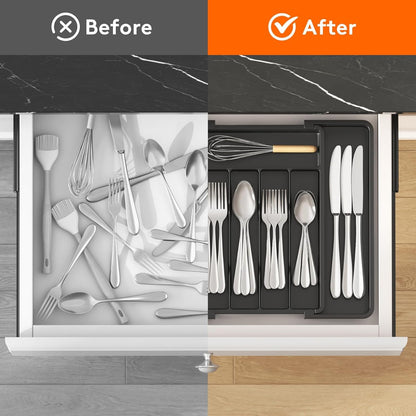 Expandable Silverware Drawer Organizer, Kitchen Utensil Tray | Bpa-Free Plastic Flatware Cutlery Holder, Space-Saving Storage for Spoons Forks Knives, 8-13.8 X 11.2 X 1.4“, Black4
