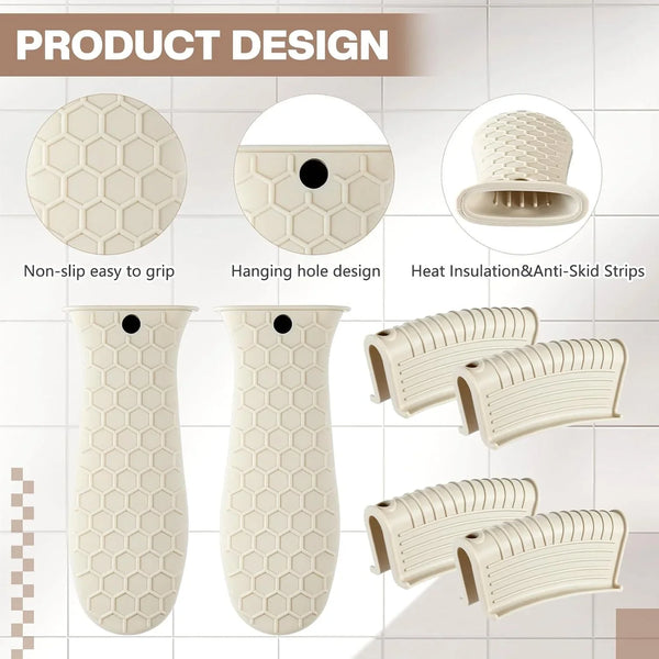 8Pcs Silicone Cast Iron Handle Cover,Khaki | Heat Resistant Pot Holders, Non Slip Pan Handle Sleeve for Kitchen, Reusable Grip Covers for Frying Pans and Skillets7
