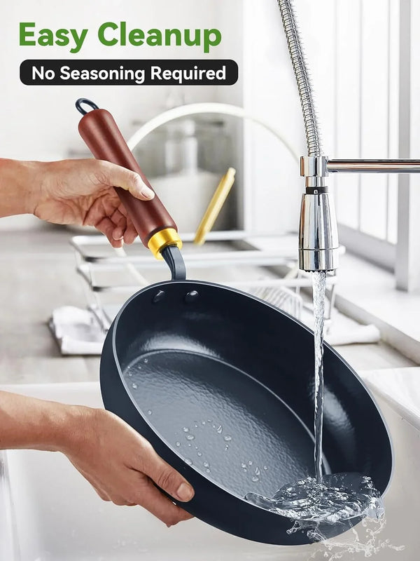 11" Enameled Carbon Steel Skillet, Nonstick Frying Pan | Stay-Cool Wooden Handle, Season-Free Stir-Fry Pan, Non-Toxic PTFE & PFOA Free, Oven-Safe & All Stovetops Compatible8