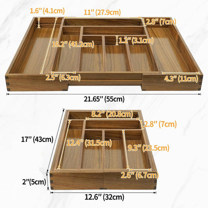 Luxury Acacia Kitchen Drawer Organizer - Silverware Organizer - Utensil Holder and Cutlery Tray with Grooved Drawer Dividers for Flatware and Kitchen Utensils (8 Slot), 17*12.4*2 Inch5