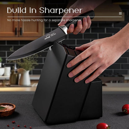 Knife Set,  21 Pieces Kitchen Knife Set with Block and Sharpener, Ultra-Sharp Knives Set with Ergonomic Handles, Black German Stainless Steel Knife Block Set, Dishwasher Safe5