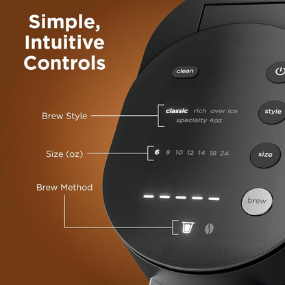 Ninja Single Serve Coffee Maker - Combo Machine, K-Cup Pods and Grounds | 4 Styles of Brewing, up to 24 Oz Cup Sizes, 56 Oz Removable Reservoir, Black, PB0514