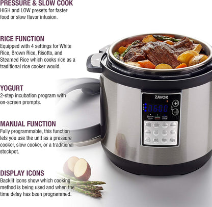 LUX Edge 6 Quart Programmable Electric Multi-Cooker: Pressure Cooker, Slow Cooker, Rice Cooker, Yogurt Maker, Steamer and More - Stainless Steel (ZSELE02)2